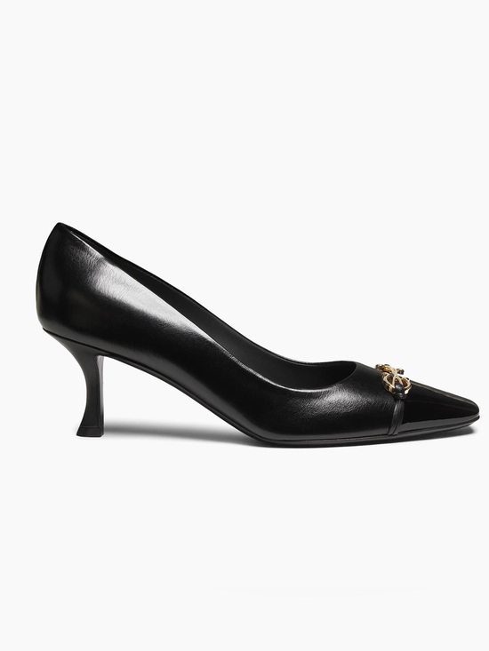 Salvatore Ferragamo Shoes - Ferragamo Bria 60 Black Leather Patent Cap Toe Pumps